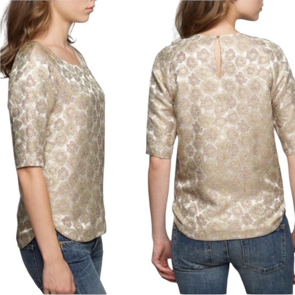 J. Crew Silk Blend Metallic Gold Brocade Top - 2 - Picture 2 of 14